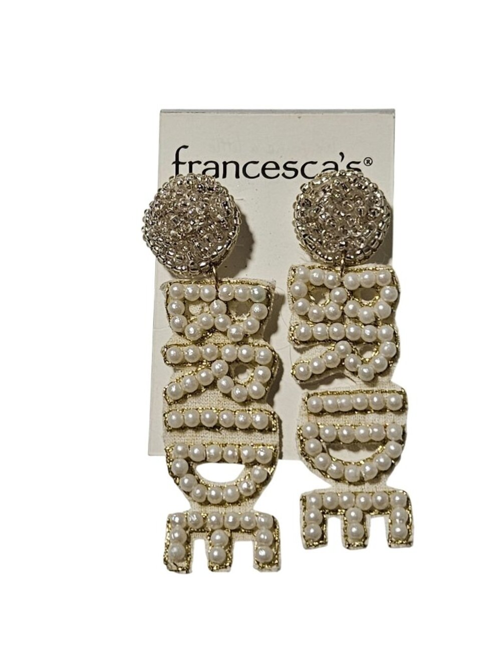 Bride Earrings Beaded Letters Faux Pearl Bachelorette Party Francescas Statement